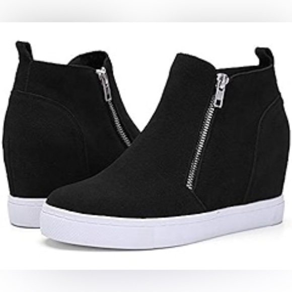 Steve Madden Platform Wedges Black Round Toe Side Zip Booties Sneakers Girls 2 - Picture 1 of 9